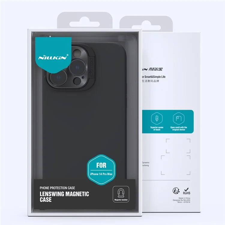 NILLKIN Lenswing Magnetic Case for iPhone 14 Pro, Camera Lens Protector Hidden Kickstand Silicone Phone Cover Compatible with MagSafe - Black