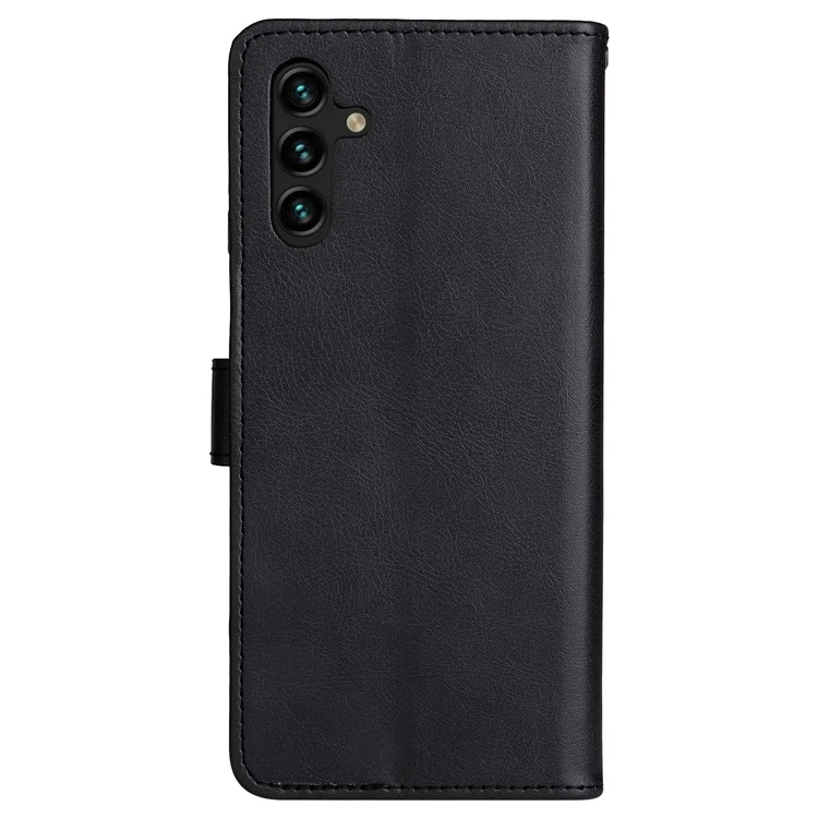 KT Leather Series-2 для Samsung Galaxy A34 5G Solid Color PU Leather Wallet Case Shockproof TPU Stand Book Style Flip Phone Cover с ремешком - черный