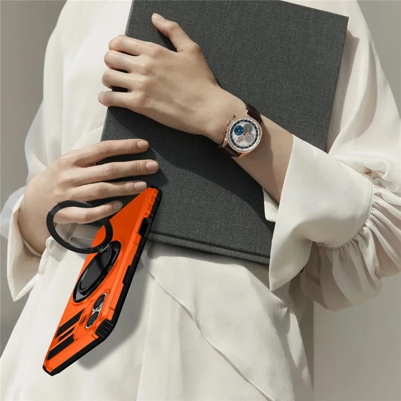 For iPhone 17 Magnetic Case Rotary Kickstand Anti-Drop TPU + PC Phone Cover - Orange