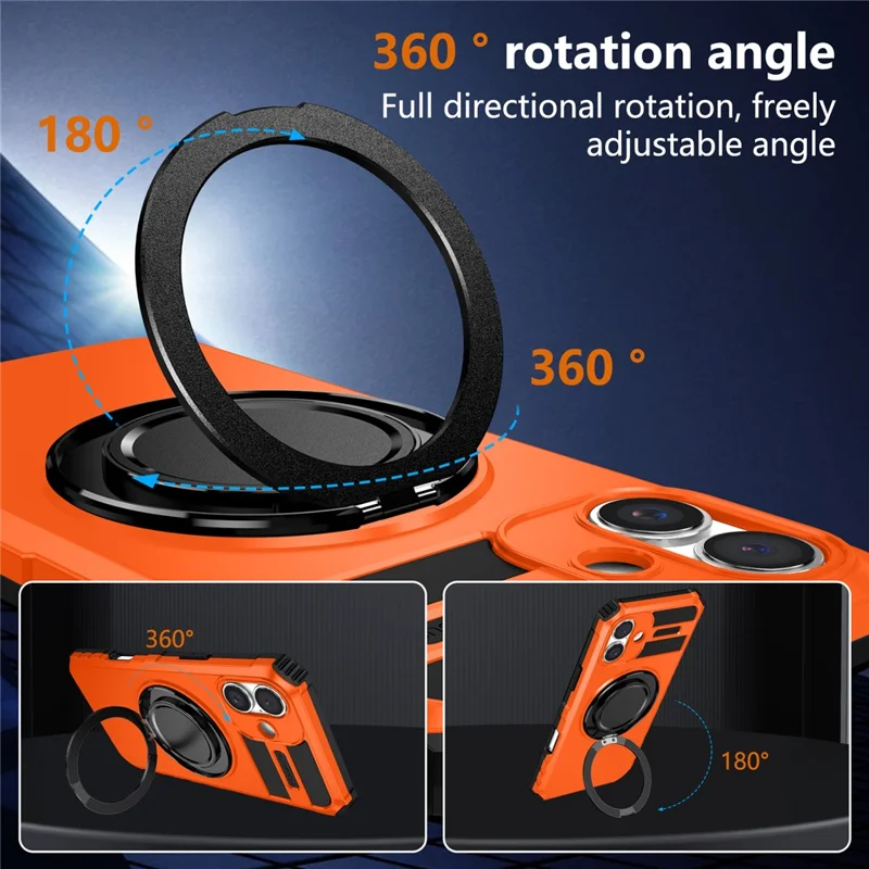 For iPhone 17 Magnetic Case Rotary Kickstand Anti-Drop TPU + PC Phone Cover - Orange