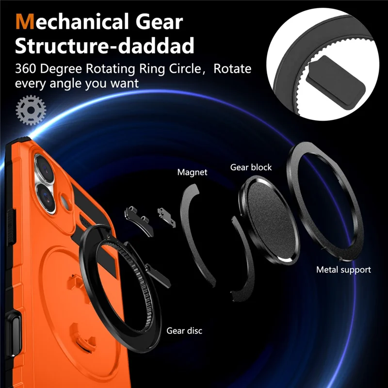 For iPhone 17 Magnetic Case Rotary Kickstand Anti-Drop TPU + PC Phone Cover - Orange