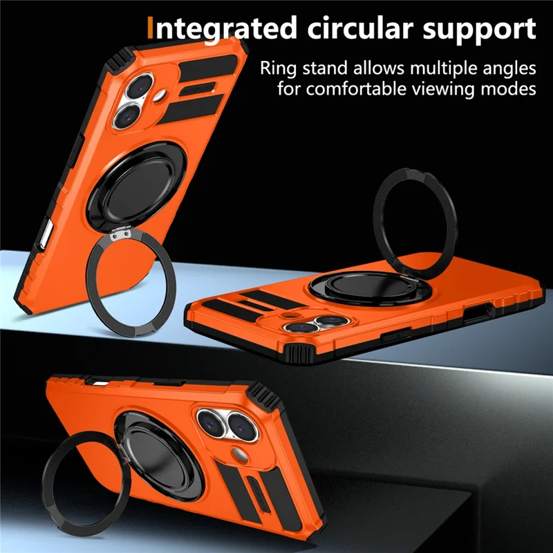 For iPhone 17 Magnetic Case Rotary Kickstand Anti-Drop TPU + PC Phone Cover - Orange