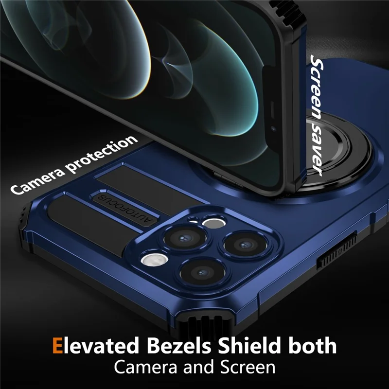 For iPhone 12 Pro Max Magnetic Case Rotary Kickstand Anti-Drop TPU + PC Phone Cover - Sapphire