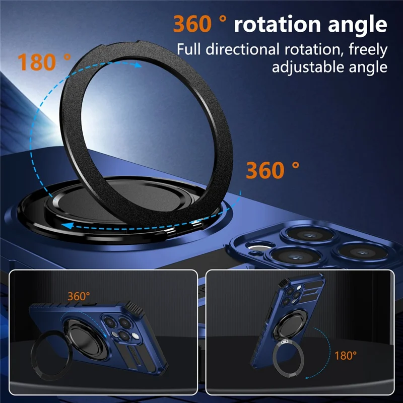 For iPhone 12 Pro Max Magnetic Case Rotary Kickstand Anti-Drop TPU + PC Phone Cover - Sapphire