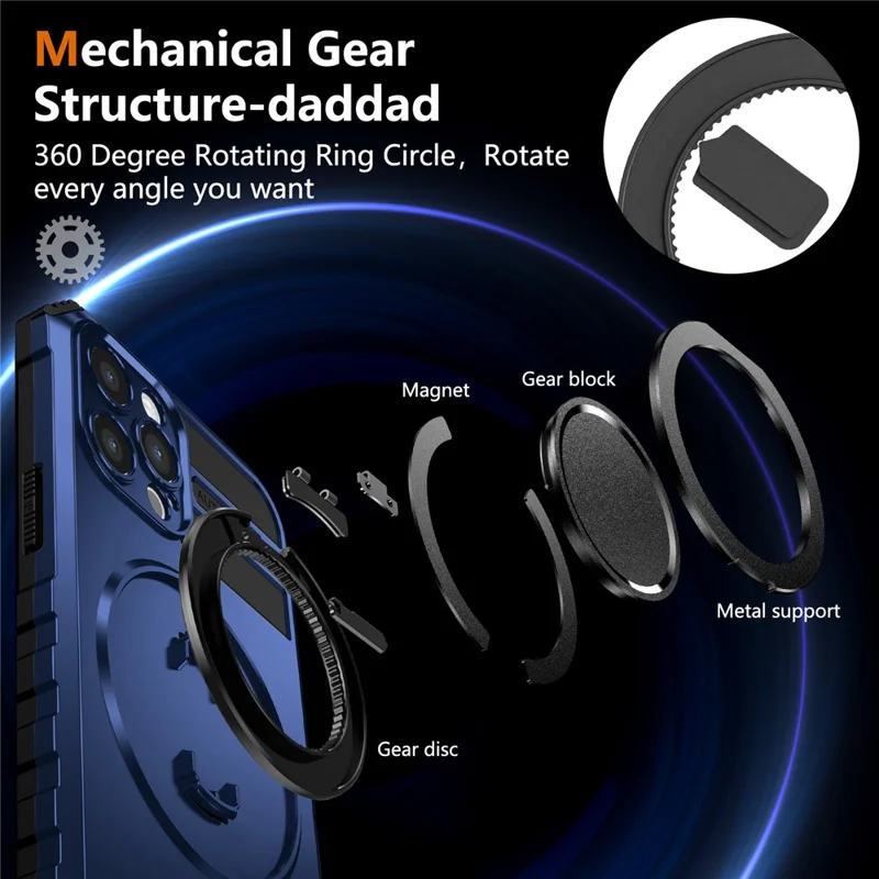 For iPhone 12 Pro Max Magnetic Case Rotary Kickstand Anti-Drop TPU + PC Phone Cover - Sapphire