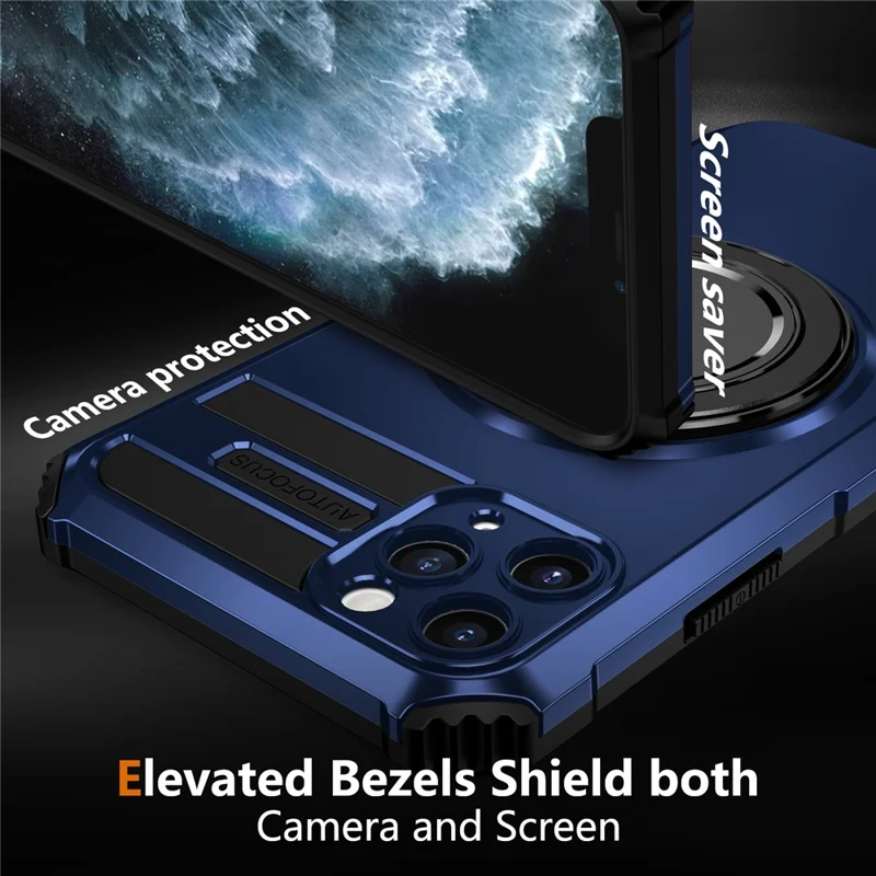 For iPhone 11 Pro Max Magnetic Case Rotary Kickstand Anti-Drop TPU + PC Phone Cover - Sapphire