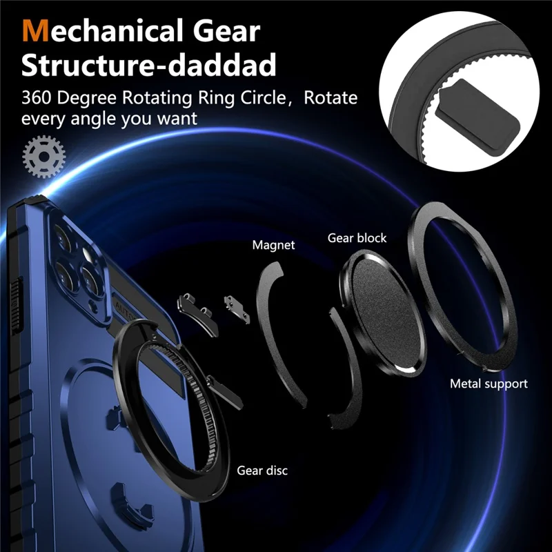 For iPhone 11 Pro Max Magnetic Case Rotary Kickstand Anti-Drop TPU + PC Phone Cover - Sapphire
