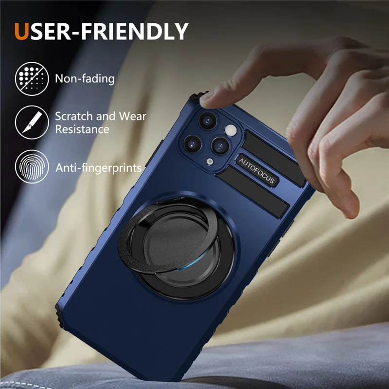 For iPhone 11 Pro Max Magnetic Case Rotary Kickstand Anti-Drop TPU + PC Phone Cover - Sapphire