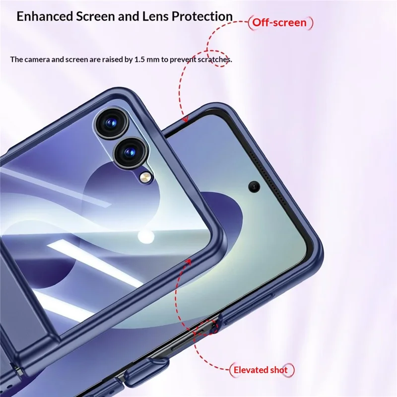 For Samsung Galaxy Z Flip8 Case with HD Screen Protector Ring Kickstand Hinge Protection Matte PC Phone Cover - Blue