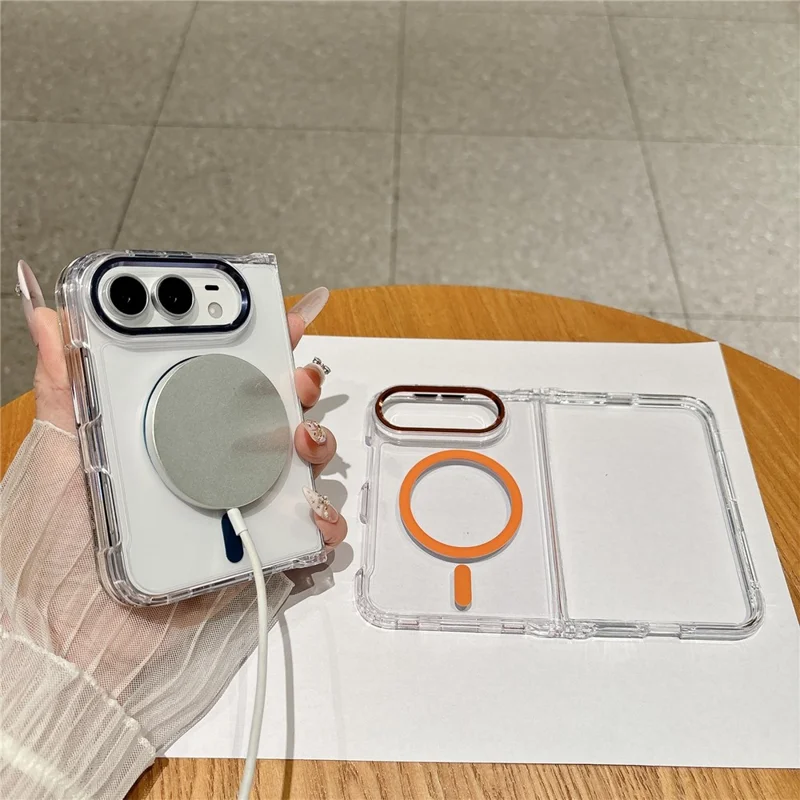 For iPhone Duo Magnetic Case Transparent PC Shockproof Folding Phone Cover with Raised Camera Rim - Wine Red