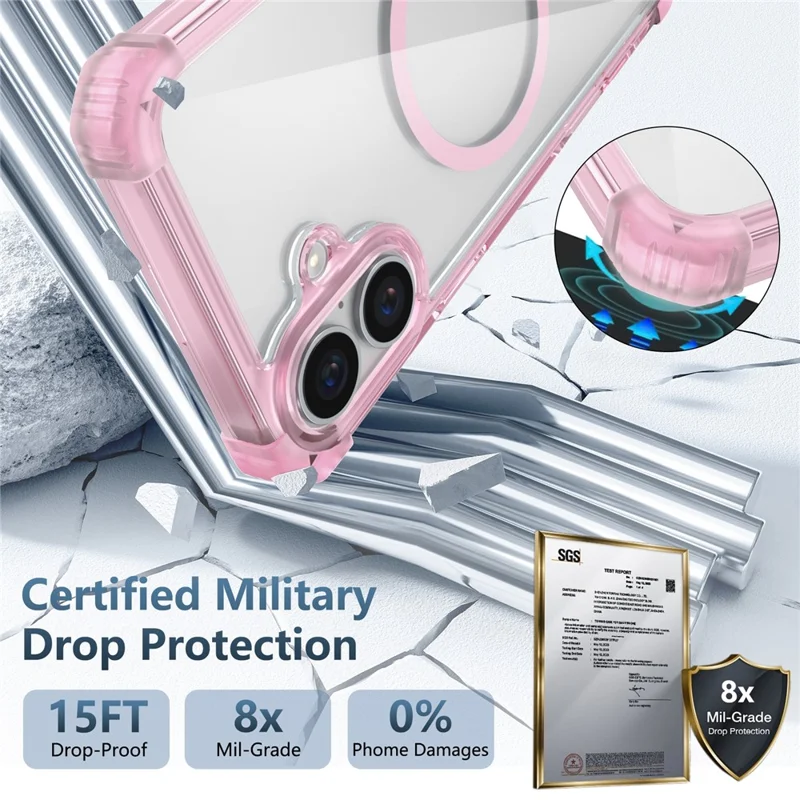 For iPhone 16 Case Compatible with Magsafe TPU + PC Clear Phone Cover - Transparent Pink