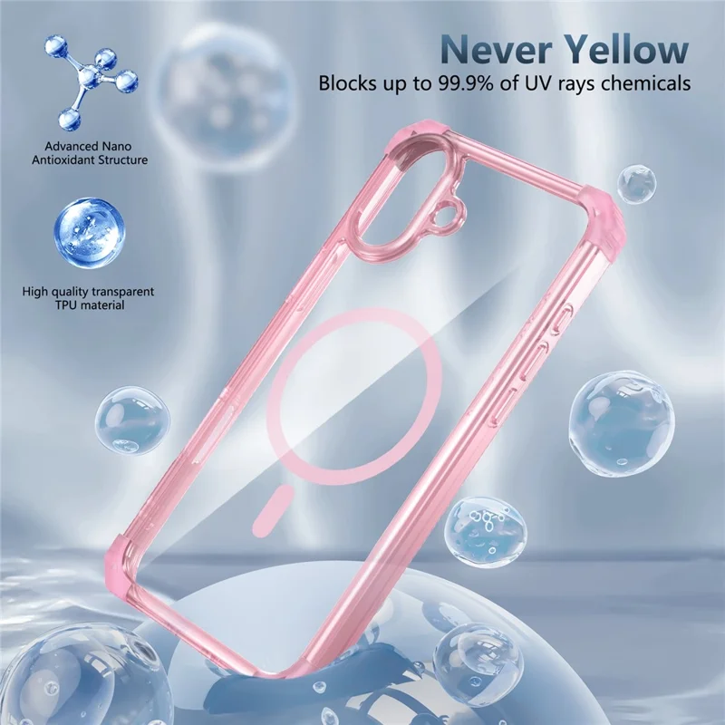 For iPhone 16 Case Compatible with Magsafe TPU + PC Clear Phone Cover - Transparent Pink