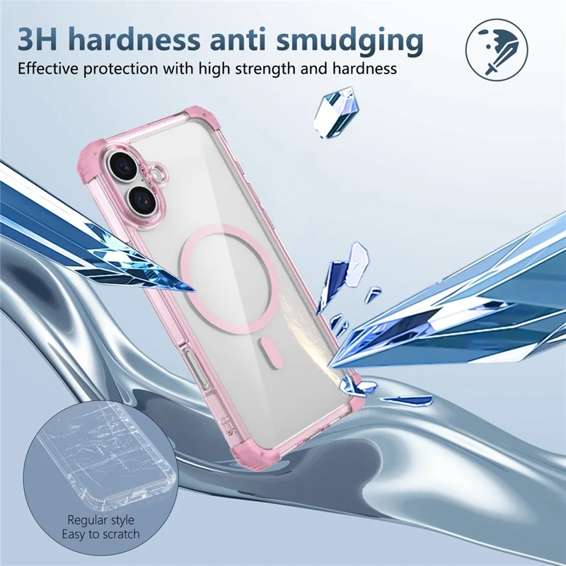 For iPhone 16 Case Compatible with Magsafe TPU + PC Clear Phone Cover - Transparent Pink