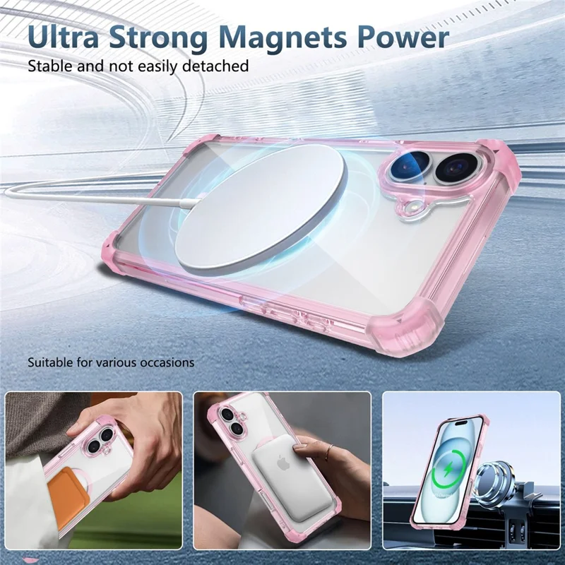 For iPhone 16 Case Compatible with Magsafe TPU + PC Clear Phone Cover - Transparent Pink