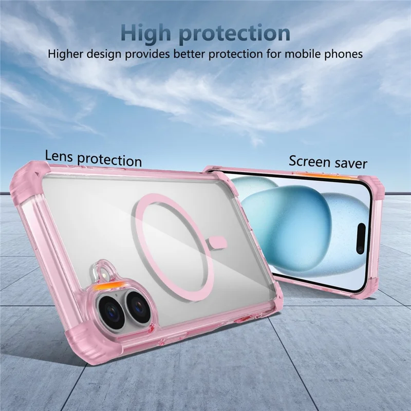 For iPhone 16 Case Compatible with Magsafe TPU + PC Clear Phone Cover - Transparent Pink
