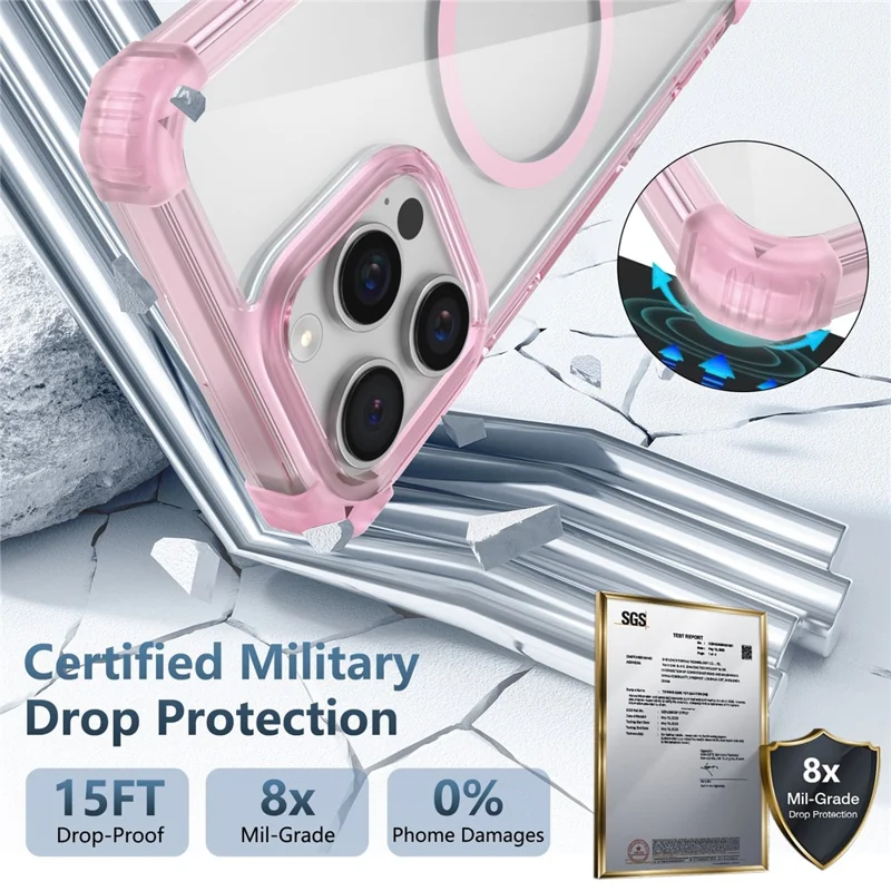 Capa para iPhone 16 Pro Max Compatível com Magsafe, Capa Transparente em TPU + PC - Rosa Transparente