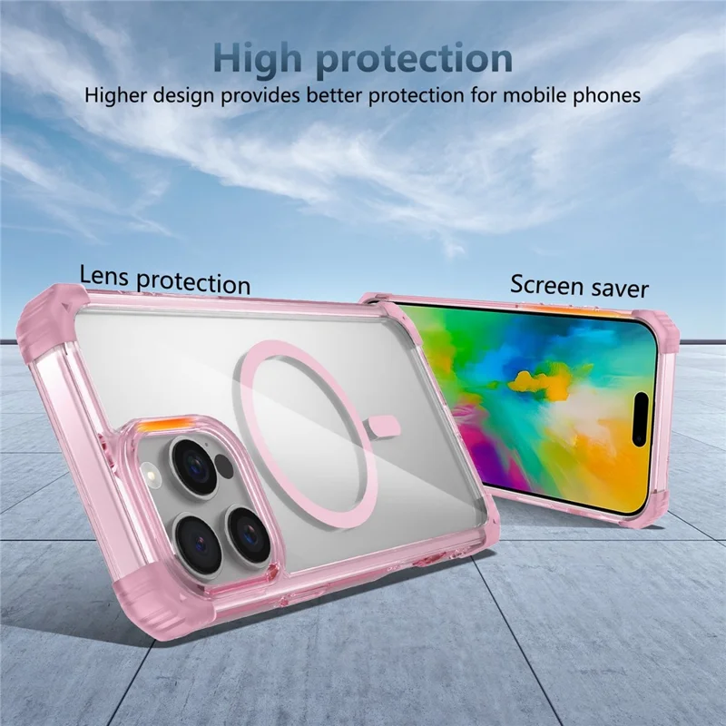 Capa para iPhone 16 Pro Max Compatível com Magsafe, Capa Transparente em TPU + PC - Rosa Transparente