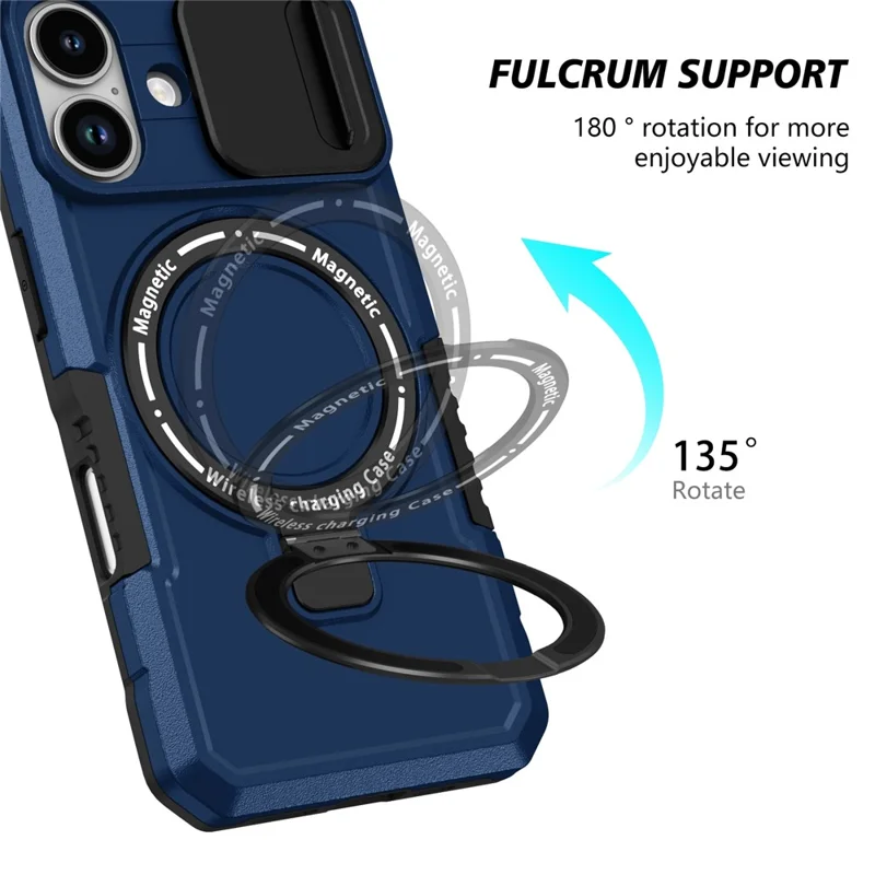 For iPhone 17 Magnetic Case Kickstand PC + TPU Phone Cover with Slide Camera Lid - Sapphire