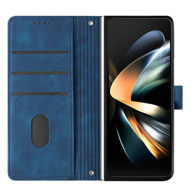 Futera do Samsung Galaxy Z Fold8 Ultra z nadrukiem trójkątów, etui skórzane - niebieski