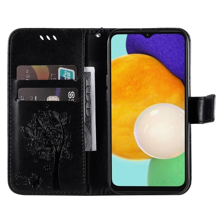 KT Impresión de Flores Series-3 Para Samsung Galaxy A34 5G PU Magnetic Pellez Flip Telep Cortada Imprimida Patrón de Gato Patrón de Soporte Cubierta Con Correa - Negro