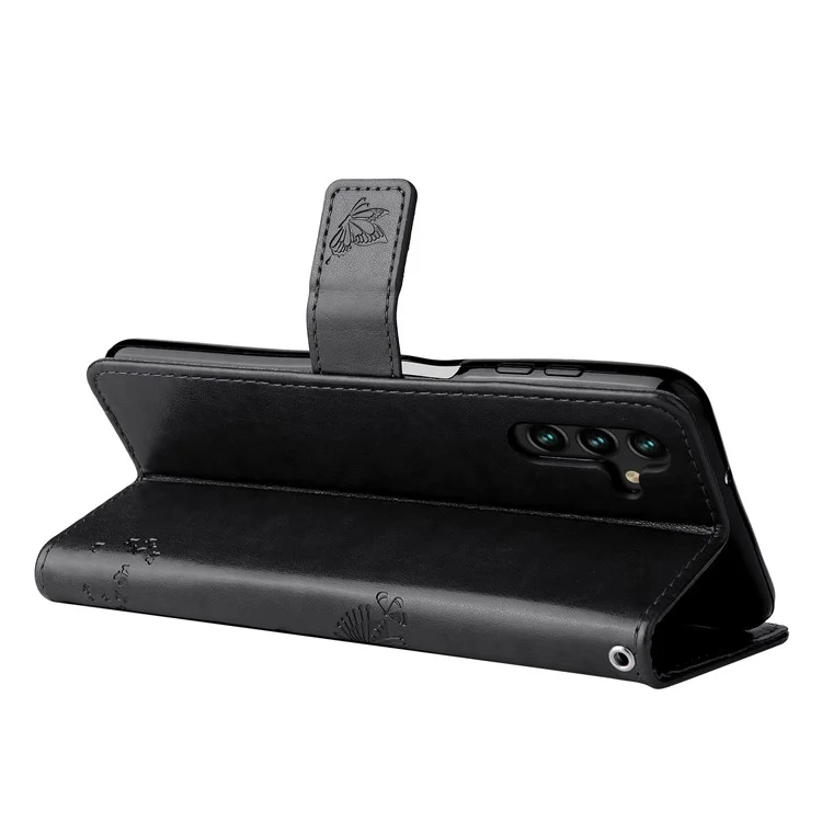 KT Impresión de Flores Series-3 Para Samsung Galaxy A34 5G PU Magnetic Pellez Flip Telep Cortada Imprimida Patrón de Gato Patrón de Soporte Cubierta Con Correa - Negro