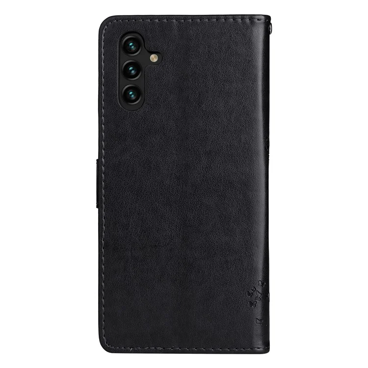 KT Impresión de Flores Series-3 Para Samsung Galaxy A34 5G PU Magnetic Pellez Flip Telep Cortada Imprimida Patrón de Gato Patrón de Soporte Cubierta Con Correa - Negro