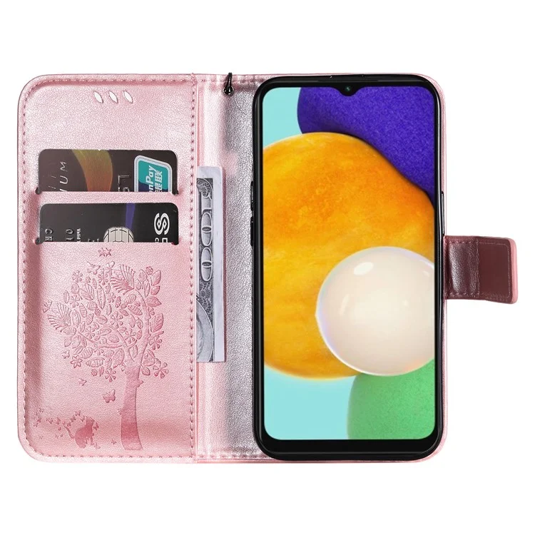 For Samsung Galaxy A34 5G Phone Case with Stand Cat Tree Pattern Leather Wallet Mobile Cover - Rose Gold