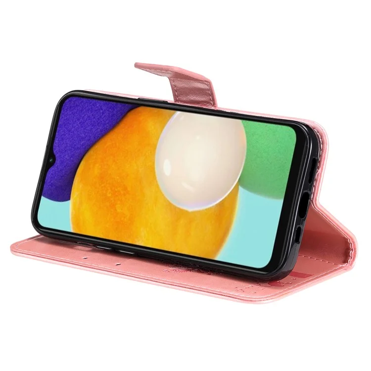 For Samsung Galaxy A34 5G Phone Case with Stand Cat Tree Pattern Leather Wallet Mobile Cover - Rose Gold