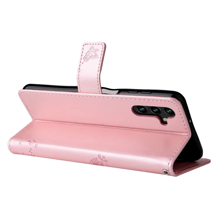 For Samsung Galaxy A34 5G Phone Case with Stand Cat Tree Pattern Leather Wallet Mobile Cover - Rose Gold