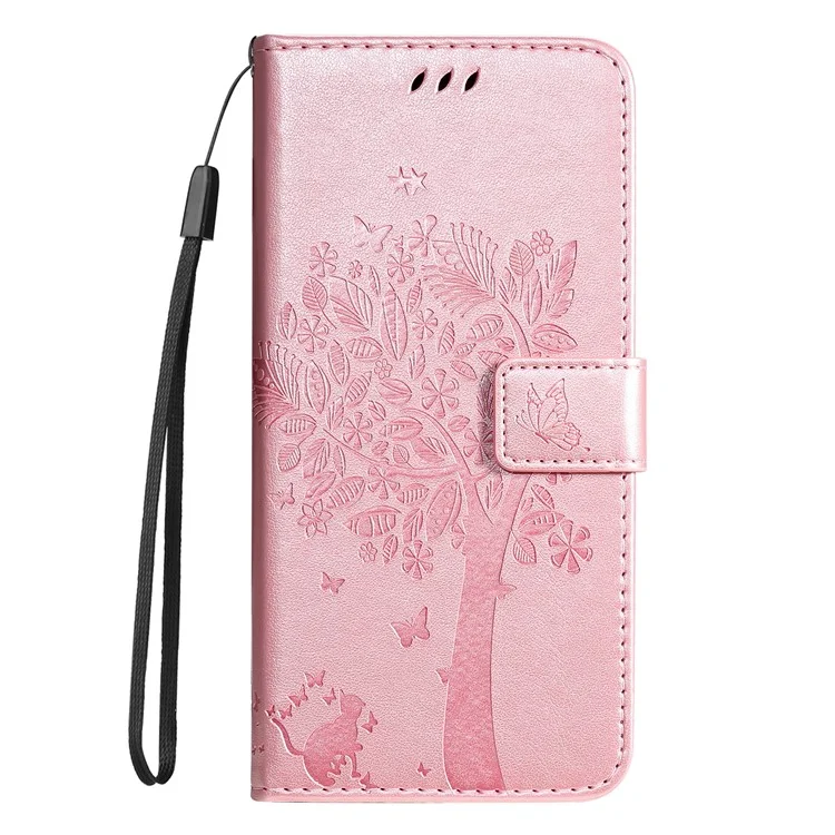 For Samsung Galaxy A34 5G Phone Case with Stand Cat Tree Pattern Leather Wallet Mobile Cover - Rose Gold