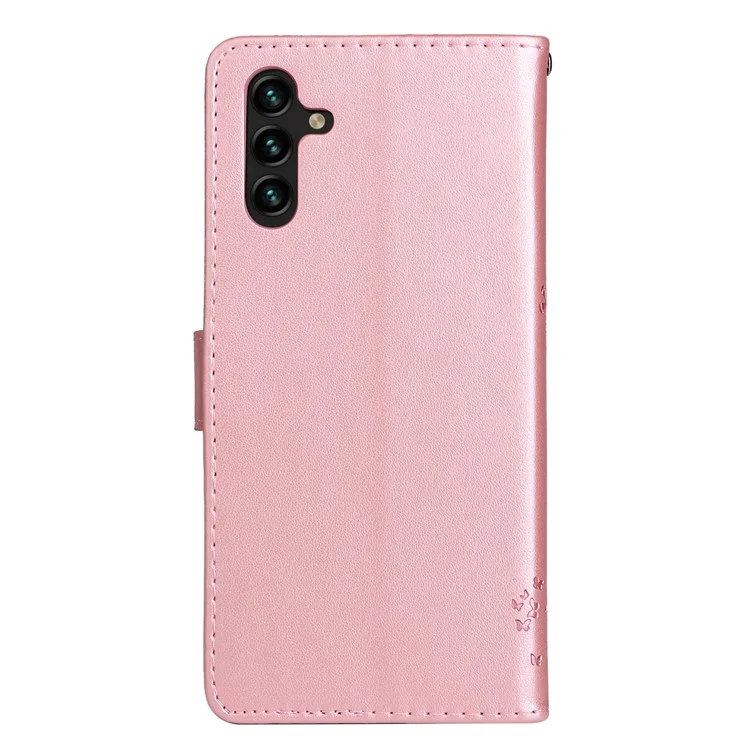 For Samsung Galaxy A34 5G Phone Case with Stand Cat Tree Pattern Leather Wallet Mobile Cover - Rose Gold