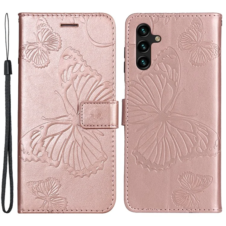 For Samsung Galaxy A34 5G Wallet Case Floral Butterfly Imprinted Leather Phone Cover Stand - Rose Gold
