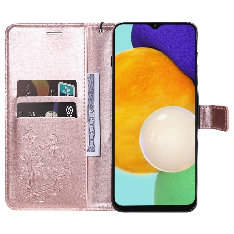 For Samsung Galaxy A34 5G Wallet Case Floral Butterfly Imprinted Leather Phone Cover Stand - Rose Gold