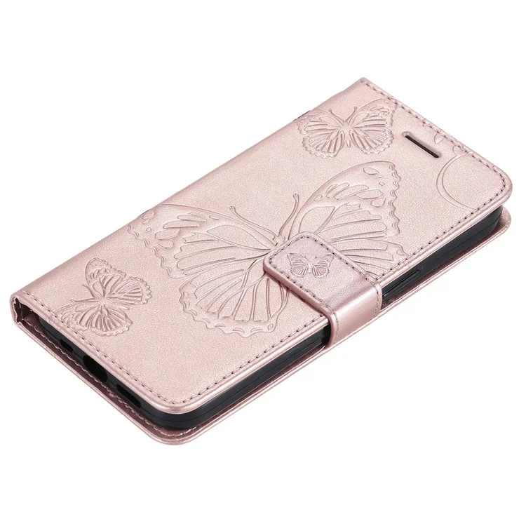 For Samsung Galaxy A34 5G Wallet Case Floral Butterfly Imprinted Leather Phone Cover Stand - Rose Gold
