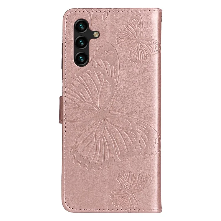 For Samsung Galaxy A34 5G Wallet Case Floral Butterfly Imprinted Leather Phone Cover Stand - Rose Gold