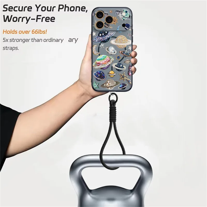 For iPhone 18 Pro Max / 17 Pro Max Case with Wrist Strap Cosmic Pattern Lens Protection TPU Cover - B280B1