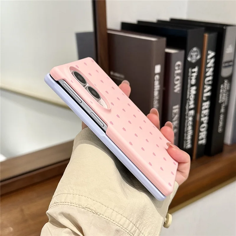 For Samsung Galaxy Z Fold8 Case Cute Pattern Hinge Protection PC Phone Cover with Pearl Lanyard - Pink / Heart