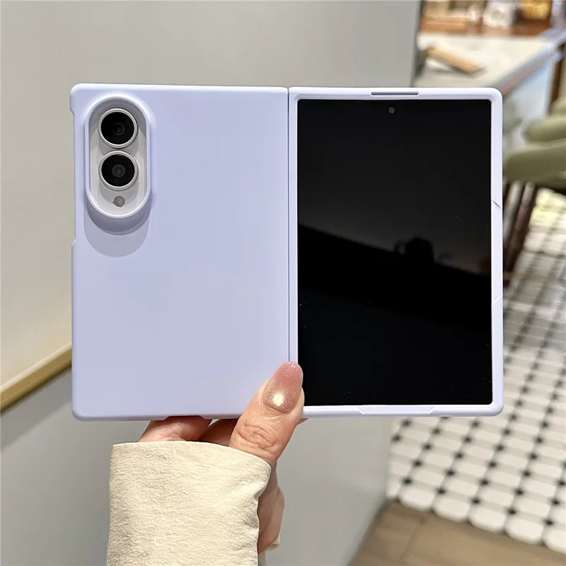 For Samsung Galaxy Z Fold8 Case Solid Color PC Foldable Phone Protective Cover with Pearl Wrist Strap - Lilac Purple
