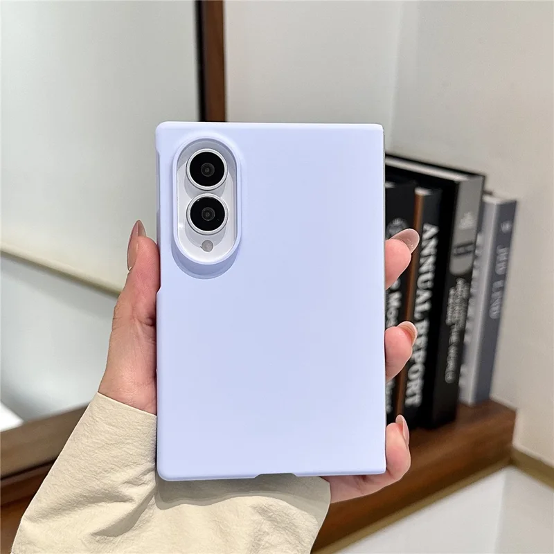 For Samsung Galaxy Z Fold8 Case Solid Color PC Foldable Phone Protective Cover with Pearl Wrist Strap - Lilac Purple