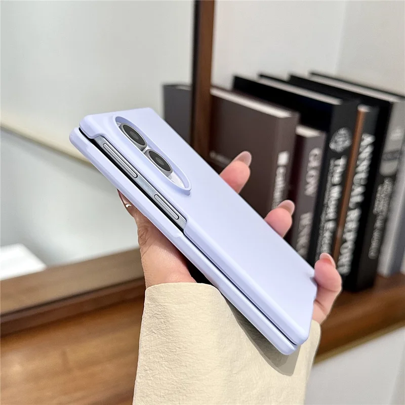 For Samsung Galaxy Z Fold8 Case Solid Color PC Foldable Phone Protective Cover with Pearl Wrist Strap - Lilac Purple
