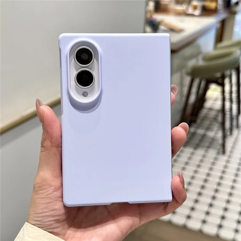 For Samsung Galaxy Z Fold8 Case Solid Color PC Foldable Phone Protective Cover with Pearl Wrist Strap - Lilac Purple