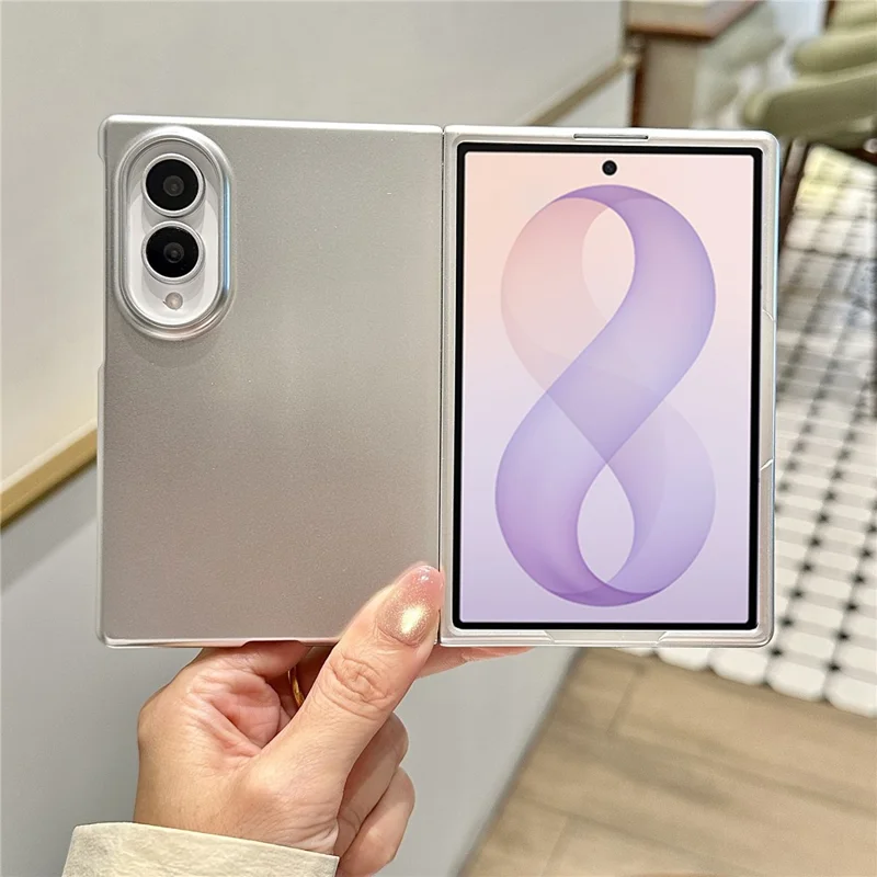 For Samsung Galaxy Z Fold8 Case Electroplated Finish PC Phone Cover with Beaded Chain Lanyard  - Silver