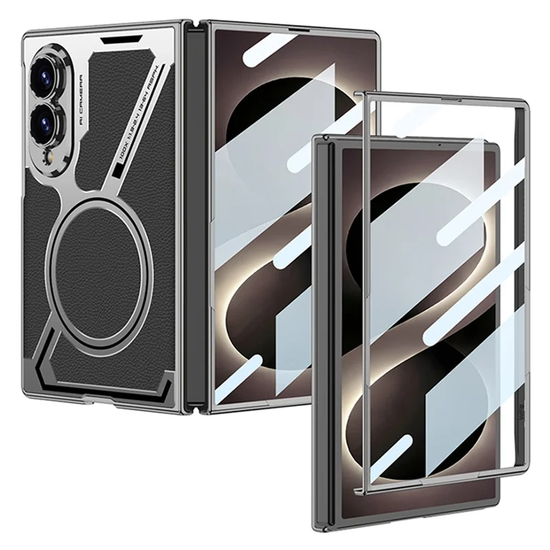 GKK for Samsung Galaxy Z Fold8 Magnetic Case PU Leather + PC Phone Cover with Front Screen Protector - Black