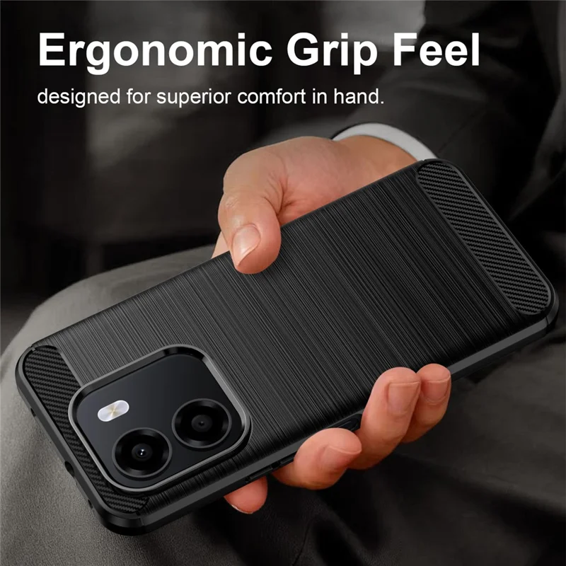 For Honor X6e 4G TPU Case Protective Phone Cover Carbon Fiber Texture Brushed - Black