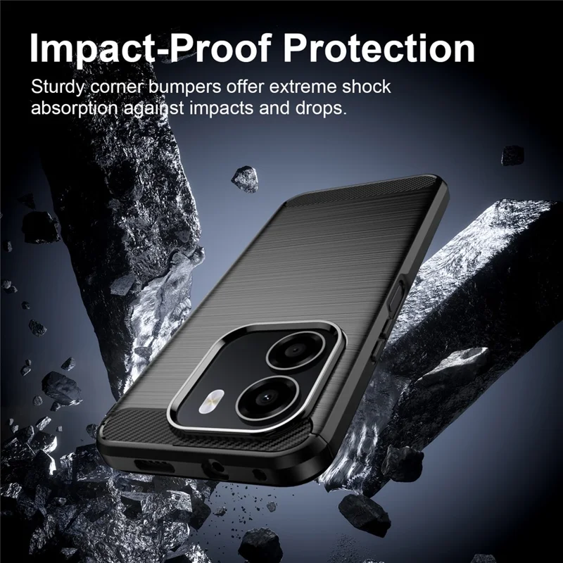 For Honor X6e 4G TPU Case Protective Phone Cover Carbon Fiber Texture Brushed - Black