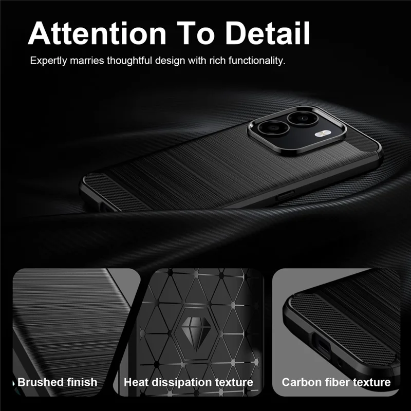 For Honor X6e 4G TPU Case Protective Phone Cover Carbon Fiber Texture Brushed - Black