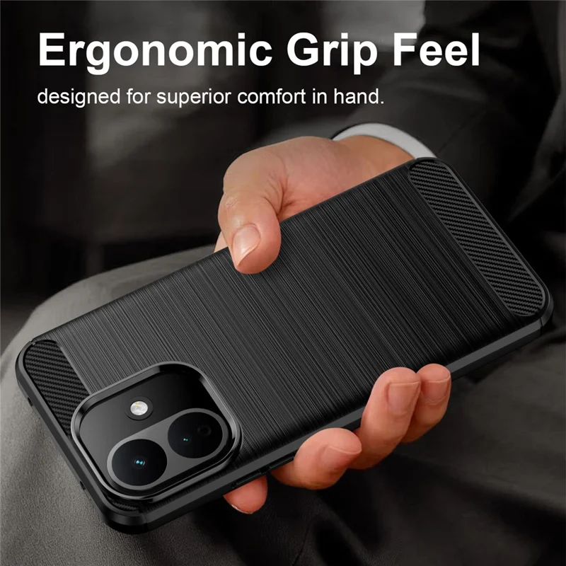For Xiaomi Redmi Note 17 Pro 5G TPU Case Protective Phone Cover Carbon Fiber Texture Brushed - Black