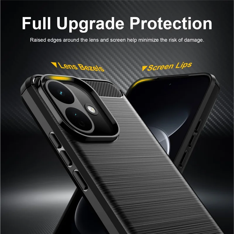For Xiaomi Redmi Note 17 Pro 5G TPU Case Protective Phone Cover Carbon Fiber Texture Brushed - Black
