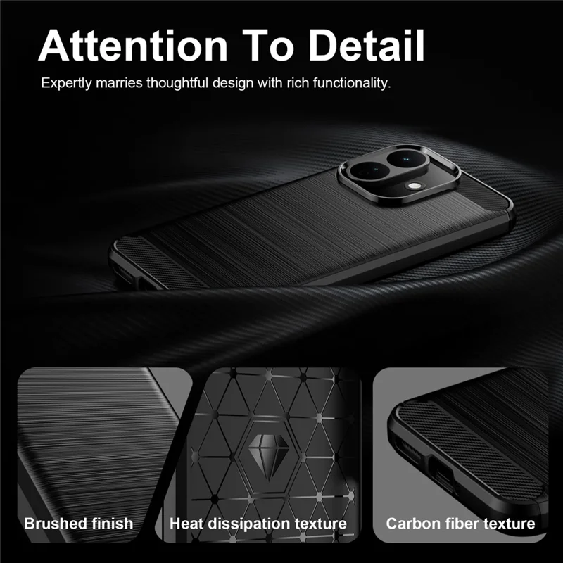 For Xiaomi Redmi Note 17 Pro 5G TPU Case Protective Phone Cover Carbon Fiber Texture Brushed - Black