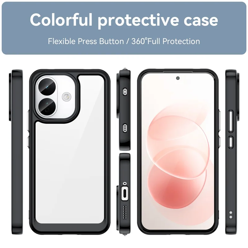 For Xiaomi Redmi Note 17 Pro 5G Phone Case TPU + Acrylic Protective Clear Phone Cover - Black